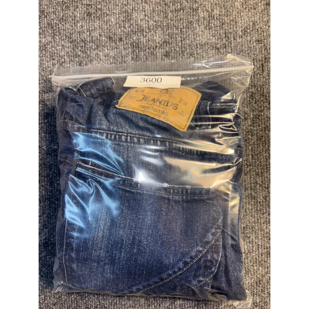 JEANIUS Akademiks Jeans Men 38 Blue Denim Stitch Distressed Stretch Straight Leg